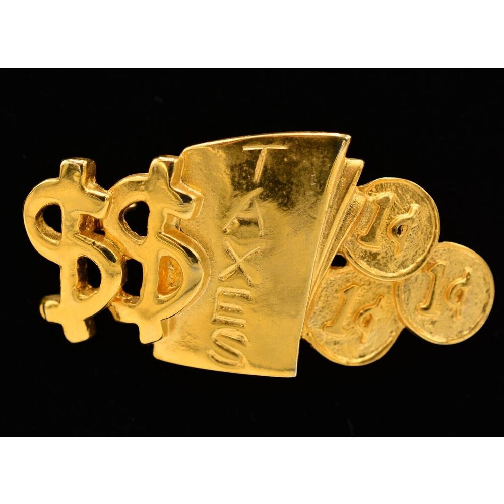 Gold-Tone Tax Money Symbol Statement Brooch - Women Jewelry